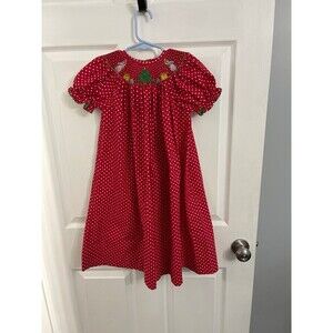 This & That Smocked Christmas Dress Size 5 New Without Tags Red/White